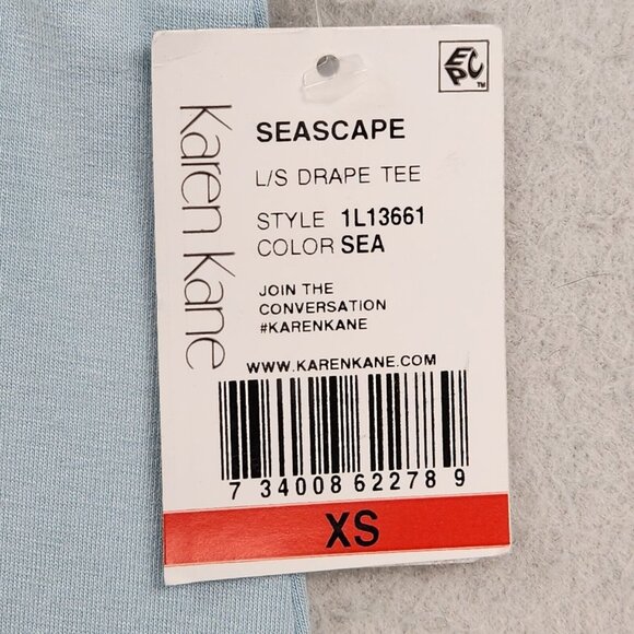 Karen Kane Shirt Womens Blue Extra Small Draped Ruffle Long Sleeve Tunic NEW - Picture 6 of 11